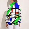 Women's Blouses De Stijl Print Blouse Colorful Geometric Vintage Design Women Street Wear Shirts Spring Long Sleeve Oversized Top