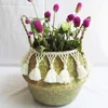 Storage Baskets Handmade Seagrass Woven Wicker Basket Garden Flower Vase Potted Foldable White Tassel With Handle