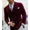 Mens Bourgogne Double Breasted Velvet Blazer Dinner Jacket Elegant Coat Smoking Suit 2021 Ankomst Mäns kostymer Blazers205i