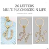 Keychains Lanyards Rhinestone Crystal Letter Pendant Keychain Gold Color 26 English Letters A-Z Key Ring Fashion Jewelry Uni Chain G DHDW6