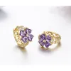 Stud oro giallo colore fortunato quadrifoglio taglio cuore viola CZ piccoli orecchini a cerchio per donne ragazze bambino gioielli per bambini Aros 230830