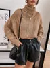 Suéteres femininos Mulheres Moda Inverno Com Nervuras Trim Loose Knit Sweater Vintage High Neck Batwing Manga Feminino Pullovers Chic Top 230831