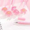 PC-Gelschreiber-Set mit Blumen-Kugelschreiber, Silikon, Kirschblüte, feine Spitze, schwarzer Tintenroller für Büro, Schulbedarf