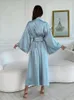 Mulheres sleepwear hiloc preto longo robes para mulheres roupão de manga completa robe tornozelo-comprimento noite vestido camisola elegante