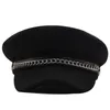 Beralar Utumn Kış Zinciri Siyah Askeri Kadınlar Kadın Düz Ordu Kapağı Salior Şapka Kız Seyahat Bayanlar Y230830