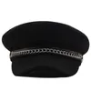 Berets herbst Winter Kette Schwarz Militär für Frauen Weibliche Flache Armee Kappe Salior Hut Mädchen Reise Damen Maler y230830