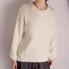 Women's Sweaters Retro Handmade Pearls Loose Knitted Sweater Beading Split Casual Pullover Lantern Sleeve Womens Jumpers Winter