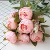 Bouquet de pivoines artificielles en soie, 10 pièces, fleurs décoratives, accessoires de décoration pour la maison, bricolage, boîte cadeau murale, artisanat Scrapbook