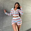 Women's Tracksuits Young Ladies Autumn Long Sleeve Lapel Single-breasted Fashion Temperament Tight Striped -selling Shorts Suit.
