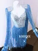 Tute da donna Pagliaccetti Sexy scollo a V s Rosa Blu Frange Spallina Body DJ Cantante Costume da discoteca Nappe elastiche Catsuit Donna Stage Wear 230830