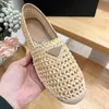 Women Woven Flat Espadrille Sandals Fashion Straw Mules Crochet Loafers Slippers Casual Cut-out Espadrilles Rubber Rope Sole