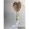 Porte-clés Longes Monstera Feuille Sun Catcher Plante Cintre Succent Prisme Suspendu Voiture Cristal Suncatcher Rétroviseur Décor Decorke Dhpmv