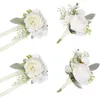 Flores decorativas, 4 Uds., ramilletes de flores de peonía para muñeca, pulsera de novia, conjunto de boutonnieres para hombre para boda, madre y novio