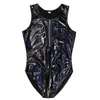 Men's Body Shapers Men Sexy Leotard Faux Leather Colorful Bright Corset Stretchy Stylish Nightclub