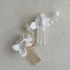 Hair Clips Delicate Ceramic Rose Flower Bridal Comb Gold Silver Color Leaf Women Headpiece Wedding Accessories