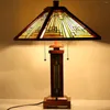 Table Lamps Tiffany Style Lamp Stained Glass Wood Base Desk Brown Reading Light NightLight Decor For Living Room Bedroom Home
