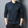 남자 폴로 스프링과 가을 남성용 격자 무늬 티셔츠 얇은 섹션 느슨한 캐주얼 남성용 라펠 티셔츠 바닥 셔츠 230830