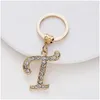 Keychains Lanyards Rhinestone Crystal Letter Pendant Keychain Gold Color 26 English Letters A-Z Key Ring Fashion Jewelry Uni Chain G DHDW6