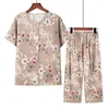 Women's Sleepwear Fdfklak Pijamas De Mujer XL-5XL Short Sleeve Trousers Pajamas For Women Loose Plus Size Printed Buttons Shirt Homewear