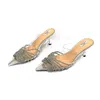 Pantoufles PVC pointues croix strass femmes talons aiguilles argent robe élégante femme chaussures été dames mariage