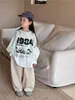 한국 스타일 여자 스프링 가을 어린이 긴 소매 티셔츠 스포츠 스트리트웨어 캐주얼 한 여자 아기 옷 의상 2526