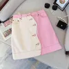 Юбки розовые белые джинсовые кнопки дизайнерские шорты юбки корпуса карманы лоскутная швоя мини -уличная одежда