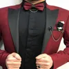 Borgonha noivo casamento smoking masculino baile de formatura ternos fino ajuste preto pico lapela 2 peças jaqueta vest1208z