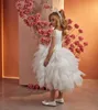 Robes de fille robe à fleurs blanc scintillant jupe en Tulle superposé mariage élégant première fête d'anniversaire eucharistique de l'enfant