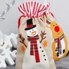 Gift Wrap 18x30cm Linen Christmas Bag Candy Cookie Kids Birthday Party Favor Snowman Elk Santa Claus Embroidered Drawstring Pouch