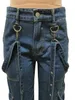 Jeans firmati da donna Pantaloni cargo in denim blu a vita alta Tasche vintage Pantaloni effetto consumato Streetwear Abiti all'ingrosso all'ingrosso 10088