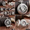 Relógios de bolso Retro Vintage Hollow The Hunger Games Mockingjay Mockingbird Quartz Watch Colar Corrente Moda Sier Relo de Bolso Dro Dhf7R