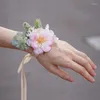 Dekorativa blommor bröllopsbobdiy brud handled corsage kvinnor hand bröllop konstgjord siden blommor party dekoration yy01