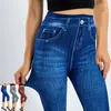 Calças femininas primavera verão alta estiramento denim-como mulheres listras verticais leggings sexy lápis magro feminino corpo-construção