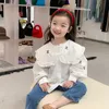 Kids Shirts 3440B Girl Clothes Embroidered Bear Big Lapel Shirt Autumn Temperament White Shirt Korean Casual Girl's Shirt Blouse 230830