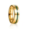 Anéis de casamento 6mm cor de ouro polido incrustado malaquita anel de aço de tungstênio para homens sulco anéis de noivado de carbono 230831
