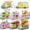 Voertuigspeelgoed Voedsel IJswagen Bestelwagen Camper Snoep Vrienden Set Bouwen Minibloksets Modelstenen Kinderboek Stad Meisjes Club Park 230830