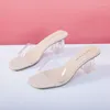 Slippers Comemore Kristalheldere transparante hak Vrouwelijke schoenen Middelhoge hakken Comfortabele zomer Damesmode Muilezels Slides