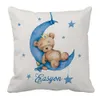 Ensembles de literie Lvyziho nom personnalisé ours endormi ensemble de berceau bleu dormir sur la lune cadeau de douche de bébé 230830