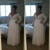 Robes de mariée grande taille avec manches longues en dentelle col en V profond en mousseline de soie longues robes de mariée robe de novia robe de mariée plage Summer248U