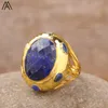 Anéis de casamento Teardrop ite Anel para mulheres Bohemia turquesa lapis pedra banhado a ouro anel aberto jóias presentes de aniversário para ela dropship 230831