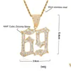 Collane con ciondolo Hip Hop Digital 69 Collana per uomo Donna Iced Out Bling Cz Numeri in oro Sier Catena intrecciata Hiphop Rapper Gioielli Gi Dhf3V