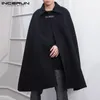 Heren Trenchcoats INCERUN 2023 Mode Mannen Mantel Effen Kleur Eén Knop Revers Cape Streetwear Winter Faux Blends Overjas jassen 230831