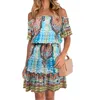 Casual Dresses Off-the-Shoulder Dress Bohemian Women's Short Sleeved S Fashion Printed See Throw For Women