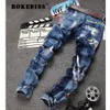 Mäns jeans Micro- Post Slim Men Pants Patch Punk Stylish Trousers Fake Designer Clothalones Vaqueros Hombre B113311f