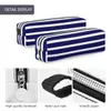 Pencil Bags Blue White Striped Square Pencil Case Summer Nautical Stripes Pattern Retro Leather Pencil Box School For Teens Zipper Pen Pouch HKD230831