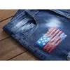 Heren hoge kwaliteit nieuwe stijl jeans slanke rechte stretch denim jeans borduurwerk patch badge gescheurd gat decors denim broek; LST230831