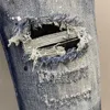 2023 New Men's and Women's 9872 High Quality Fashion Classic Blue Lacquer Painted Hole Patch Jeans Size 44-54 LST230831