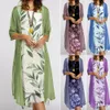 Robe de deux pièces 2pcsset ensembles de robe vintage fleur peinture à l'encre femmes caftan avec cardigan décontracté longue tunique féminine 230830