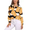 Women's Blouses Oranges Slices Blouse Female White And Blue Stripes Streetwear Loose Long-Sleeve Office Work Shirt Design Top Large Size