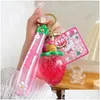 Keychains Lanyards de senaste oljenyckelringen Stberry Cream Fruit Jar Girl Heart Bag Pendant Lanyard Fashion Car Mobiltelefon smycken H DHIXG